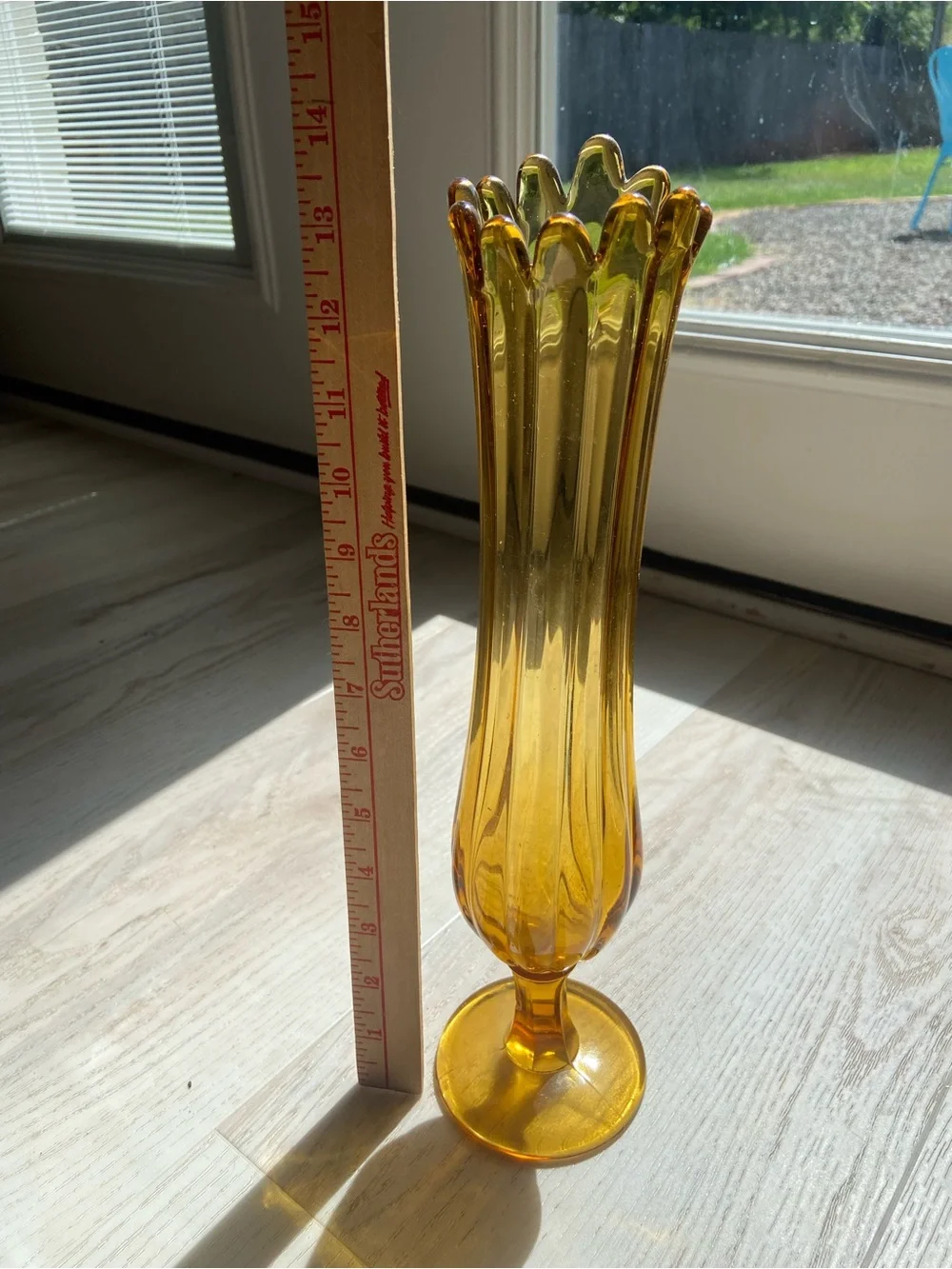 Amber Swung Glass Fluted  Vase Pair by L.E. Smith